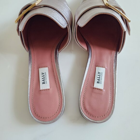 NWT Bally Hamelin Buckle Flat Mules in Champagne Gold ✨ (#135) - Picture 5 of 9